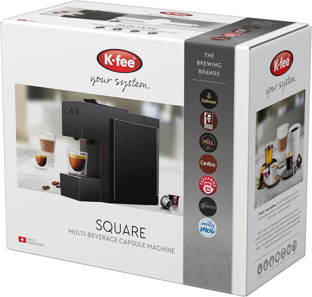 Machine à expresso avec capsules K-FEE SQUARE pour café, thé et cacao | Expresso compact | Chauffage rapide | Réservoir d'eau de 0,8 l | 19 barres | Noir piano