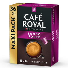 Café Royal Lungo Forte – Capsules de café compatibles Nespresso®, 100% Arabica, würzig, dunkle Röstung, Intensität 8/12, Rainforest Alliance, 36 capsules