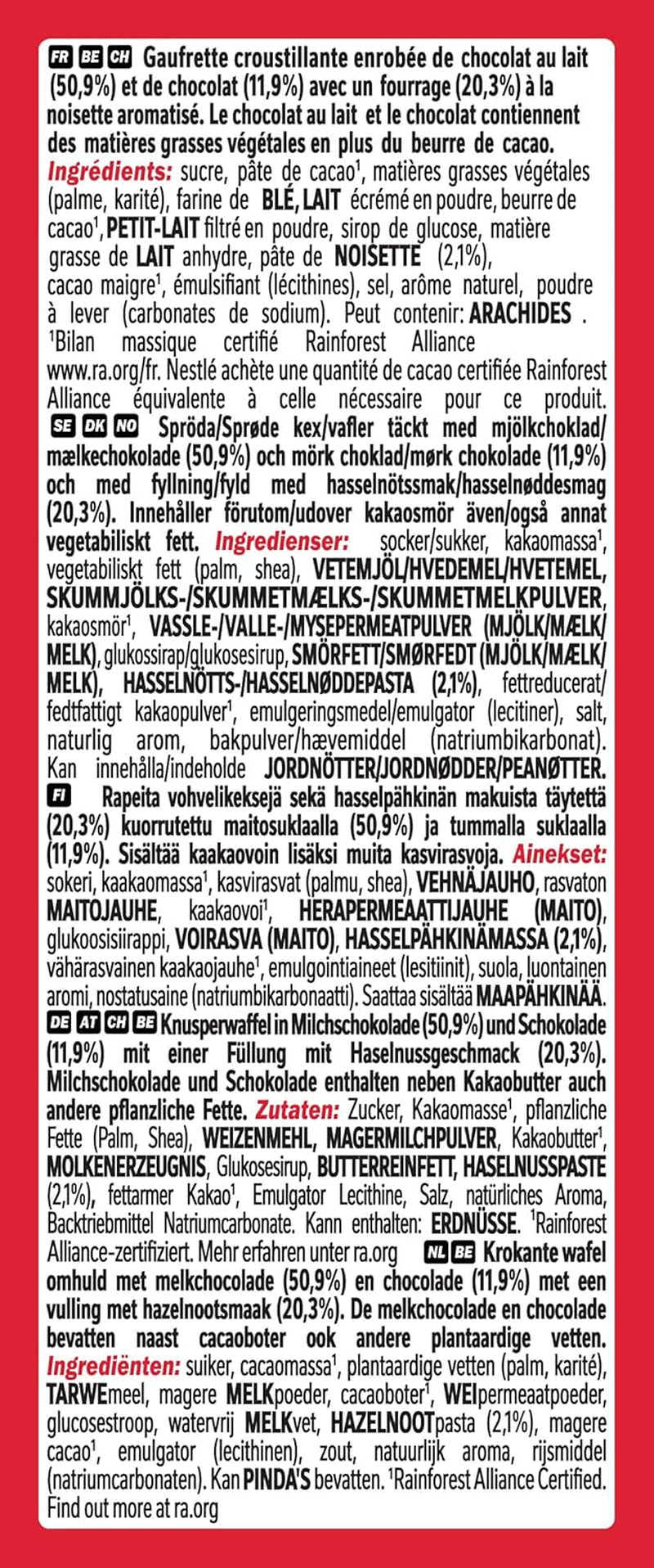 Gaufrette croustillante Nestlé aux noisettes avec garniture crémeuse aux noisettes et couverture de chocolat marbré, paquet de 2 (1 x 99 g)