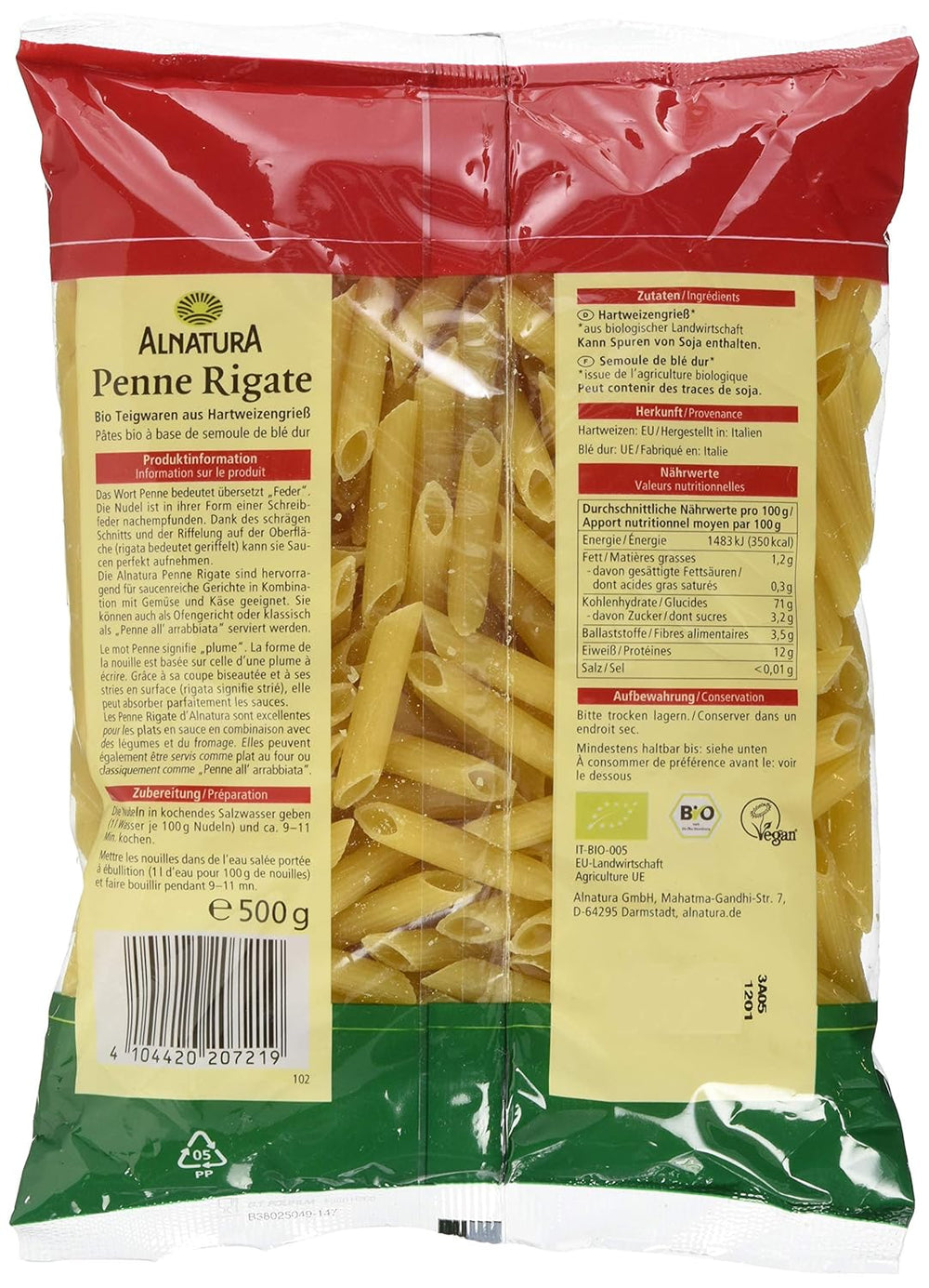 Pâtes biologiques Penne Rigate, 500g