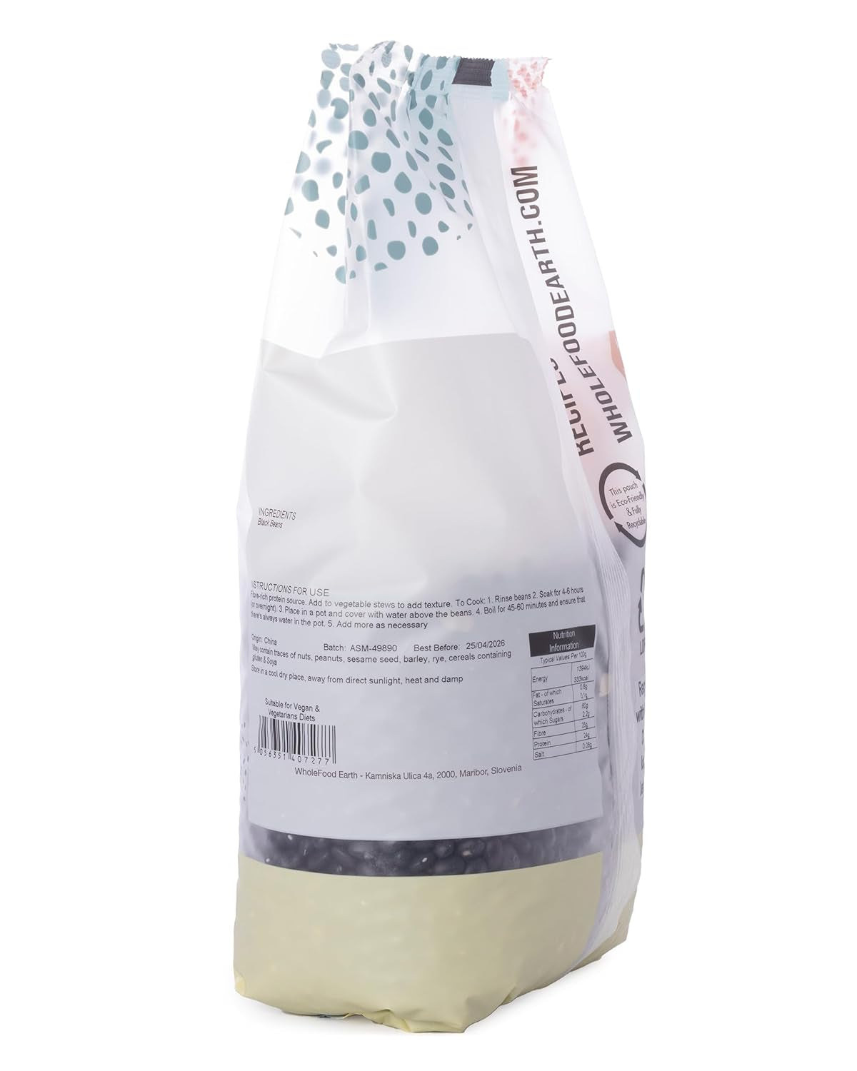 Haricots noirs Wholefood Earth 1 kg sans OGM Naturel riche en fibres riche en protéines