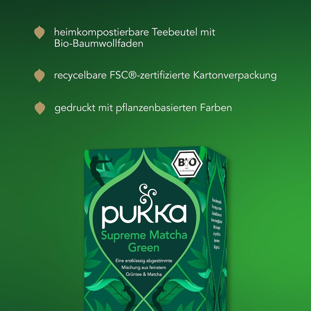 Sachets de thé vert Pukka Matcha : thé vert énergisant au matcha