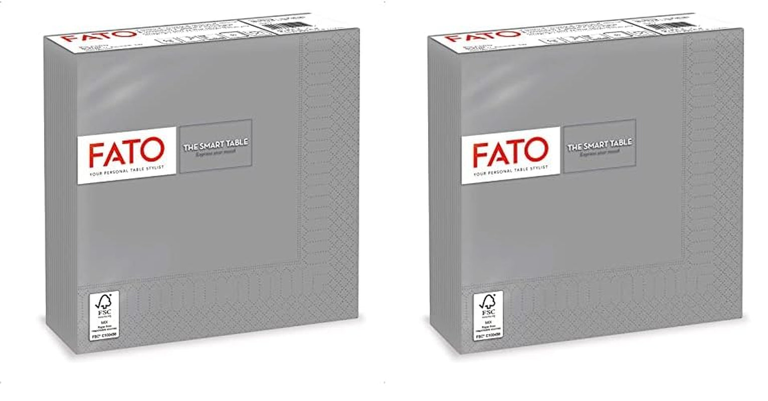 , Serviettes en papier jetables, idéales pour les déjeuners et buffets décontractés, paquet de 50 serviettes, taille 33 x 33, pliées en 4, 2 couches, gris, papier 100 % pure cellulose, certifié FSC