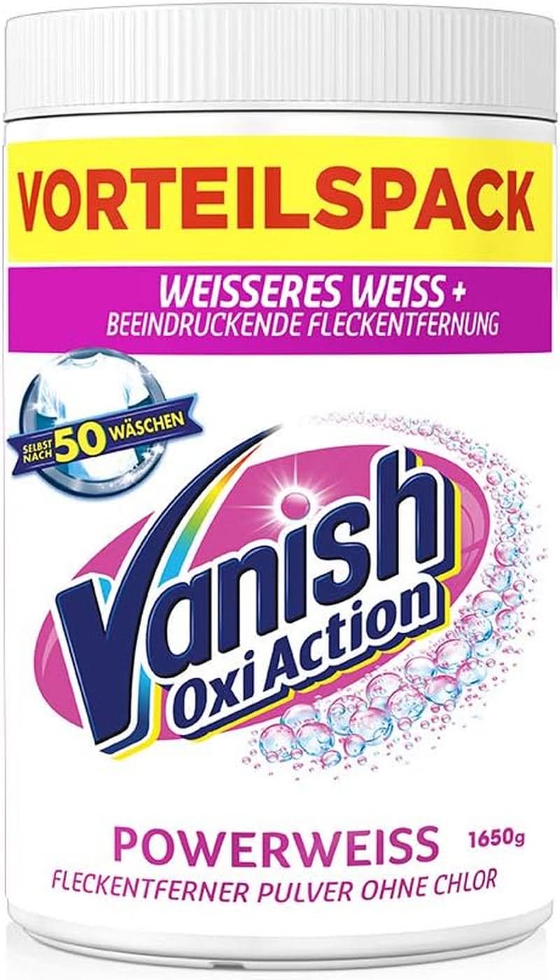 Vanish Oxi Action Powerwhite Poudre - 1 X 1,125 Kg - poudre détachante et améliorant le linge sans chlore - pour linge blanc Détergents à Lessive Naty Shop