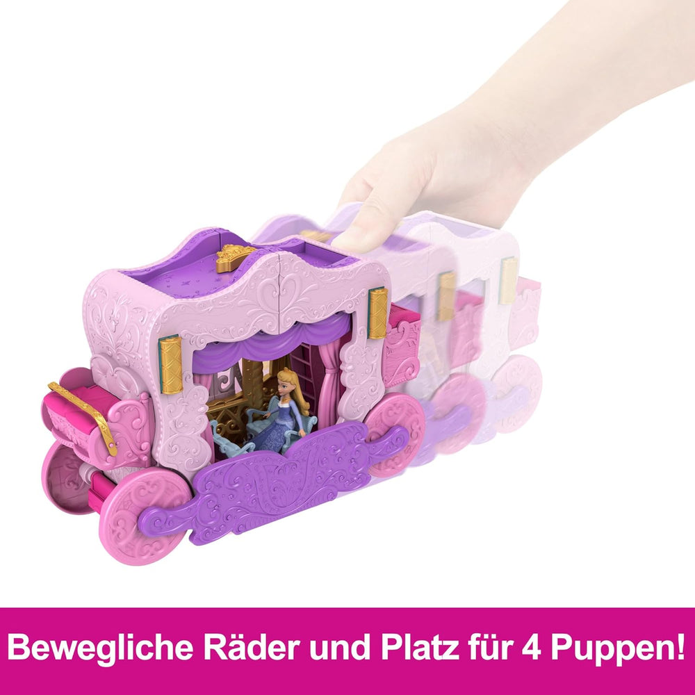 Mattel Disney Princess Transformation Playset Transport au château avec mini poupée Aurora, 3 niveaux, 6 aires de jeu, 4 figurines, meubles et accessoires HWX17