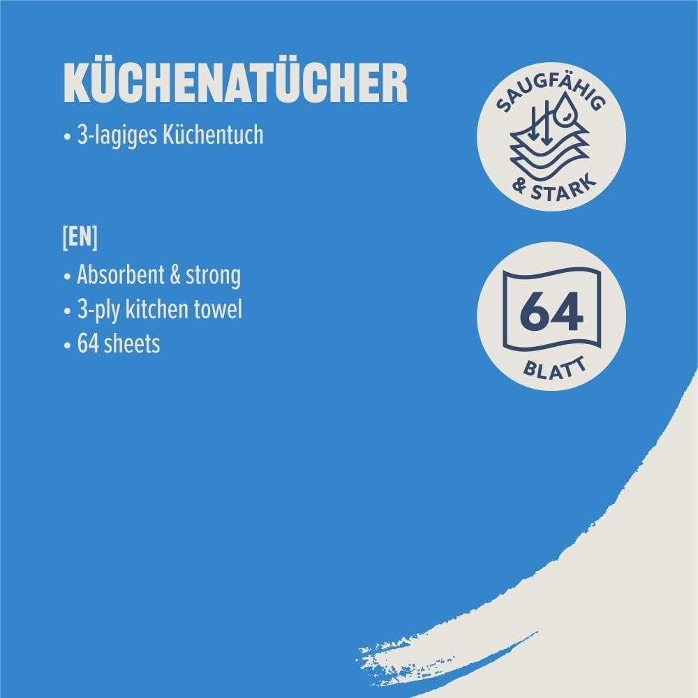 Par Amazon Rouleau de cuisine, 3 épaisseurs, 16 rouleaux (4 rouleaux, lot de 4), 64 feuilles par rouleau, certifié Fsc