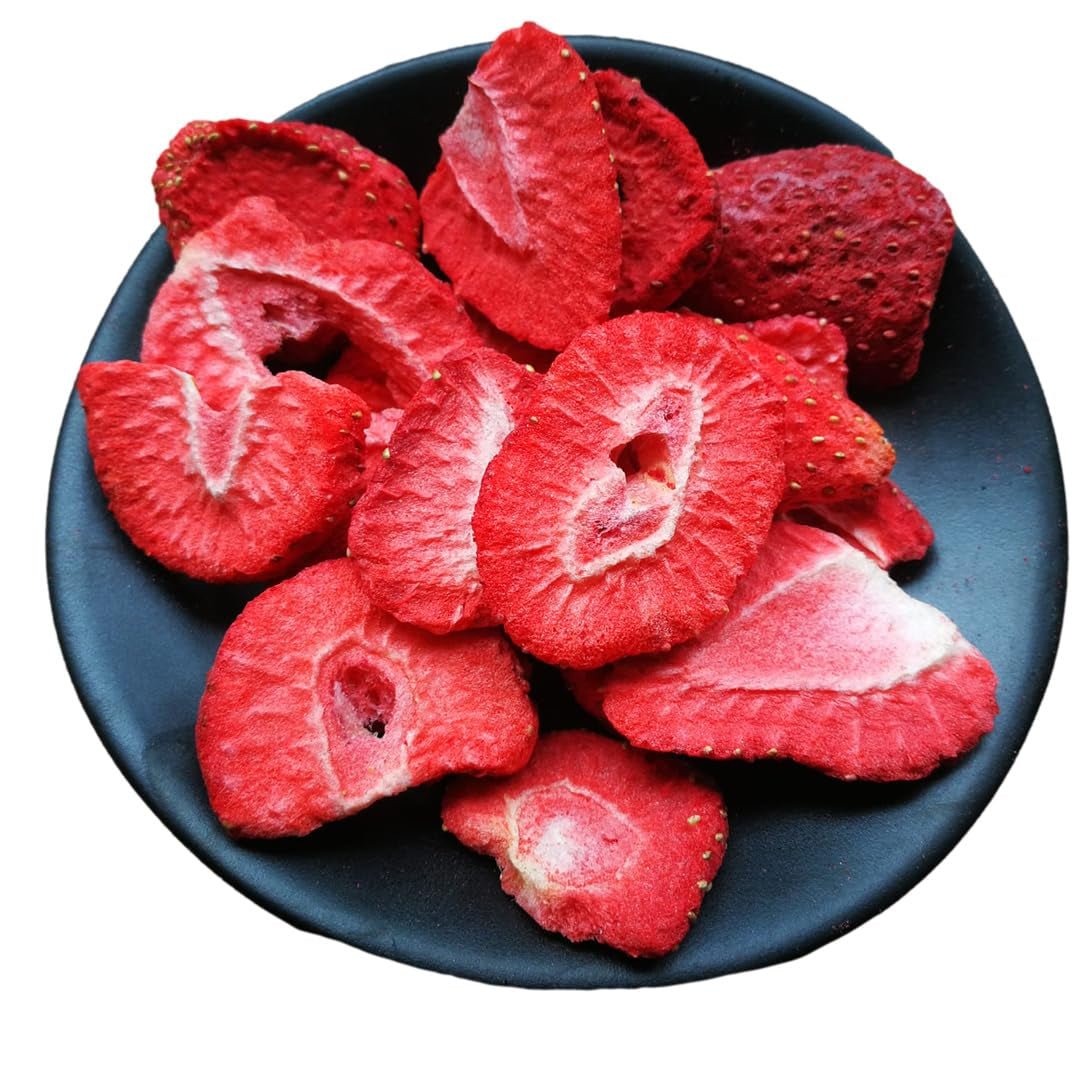 '- 150 g Fraises lyophilisées 100% naturelles et pures - Fraises séchées tranchées - Fruits secs lyophilisés sans sucre ajouté - Chips de fraises non sucrées Produits déshydratés Naty Shop 150 G Fraises