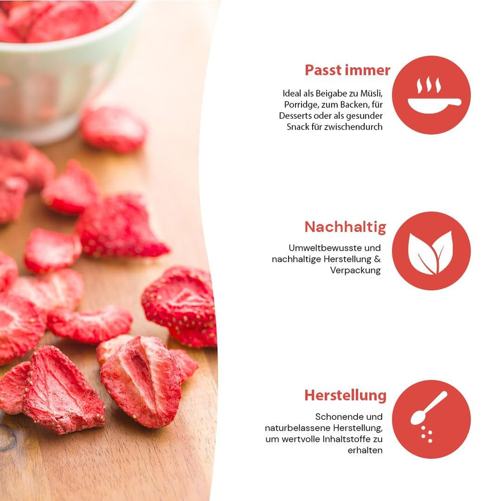 '- 150 g Fraises lyophilisées 100% naturelles et pures - Fraises séchées tranchées - Fruits secs lyophilisés sans sucre ajouté - Chips de fraises non sucrées Produits déshydratés Naty Shop