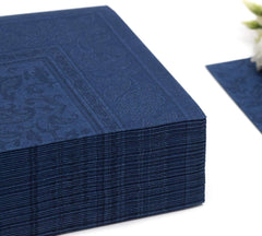 50 serviettes "Collection ROYAL" pli 1/4 40 Cm X 40 Cm bleu foncé "Ornements"