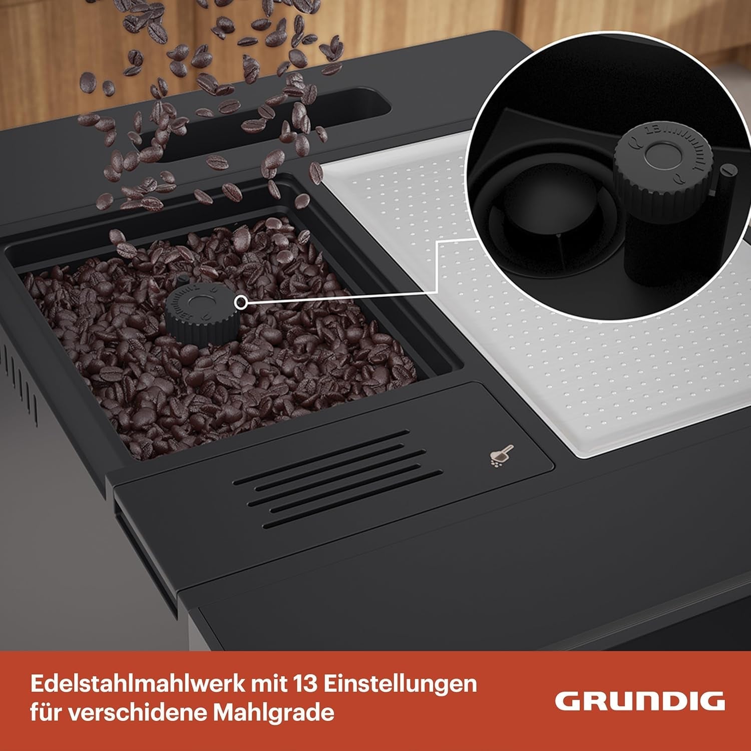 Machine à expresso entièrement automatique GRUNDIG KVA 6230 avec mousseur à lait, moulin en acier inoxydable avec 13 niveaux de mouture, réservoir à grains 250 g, réservoir d'eau amovible 2 litres, pression de pompe 19 bar, écran tactile, noir