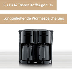 SEVERIN Machine à café filtre Duo avec carafe thermique, machine à café jusqu'à 16 tasses, jolie machine à filtre avec 2 carafes isothermes, noir, KA 9315