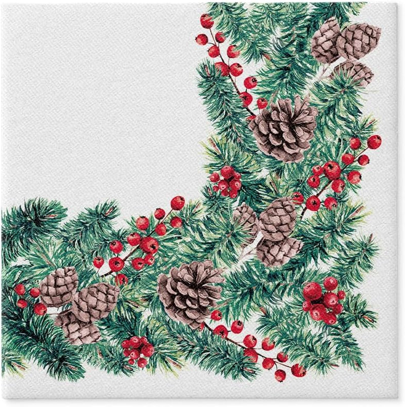 PAW - Serviettes Airlaid (40 x 40 cm) I 50 pièces I Parfaites pour Noël, l'hiver, les vacances I Décorations de table pour le réveillon de Noël I Serviettes en tissu Airlaid Branches d'hiver I Branches d'hiver