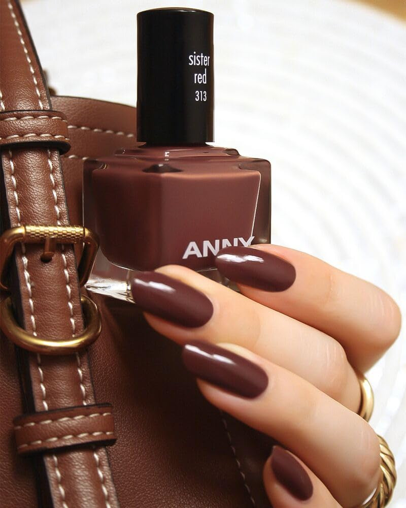 ANNY Vernis à ongles - Vernis à ongles coloré de haute qualité, longue durée, résistant aux éclats et à séchage rapide, couleur : rouge sœur - marron moka élégant - 15 ml