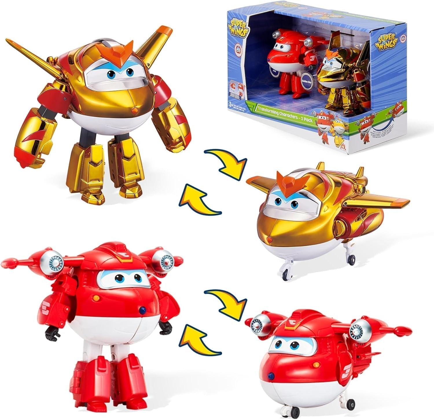 Auldey EU740283 figurine transformateur Super Wings JETT Supercharge 12 cm, figurines colorées Naty Shop Jett Golden Boy