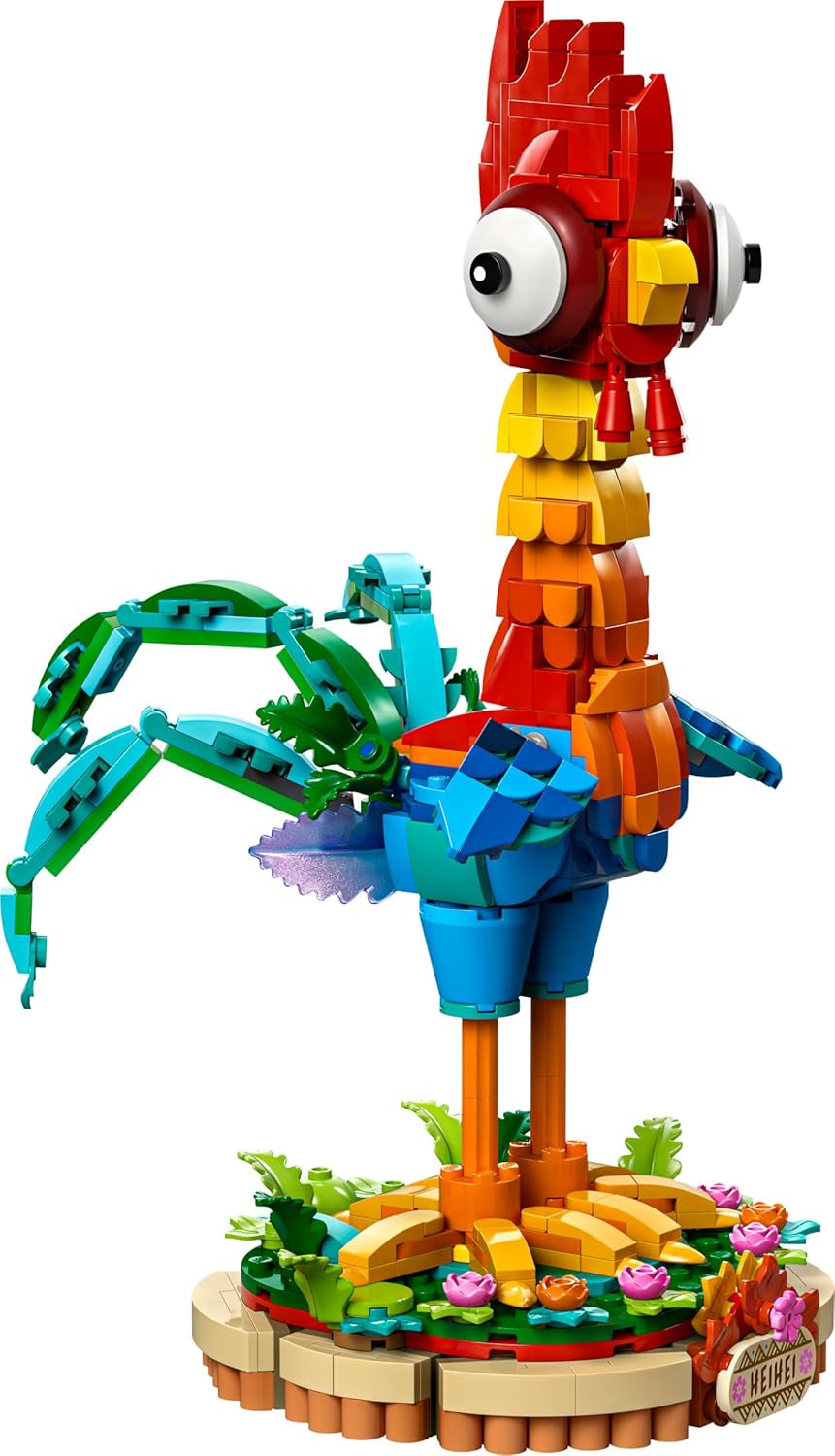 LEGO ǀ Disney Vaiana 2 : Heihei Spielzeug - Figurine animale pour jouer et exposer avec tête rotative, ailes et plumes de queue mobiles et support - Cadeau pour les filles à partir de 9 ans - 43272