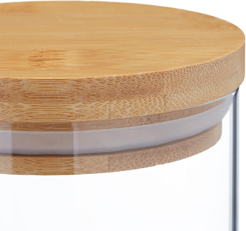 Bocal de Conservation Relaxdays avec Couvercle en Bambou Lot de 3 Bocaux Ronds en Verre 1000 ml Anti-fuite Transparent/Naturel 18x10 cm Boite de Conservation Alimentaire Naty Shop
