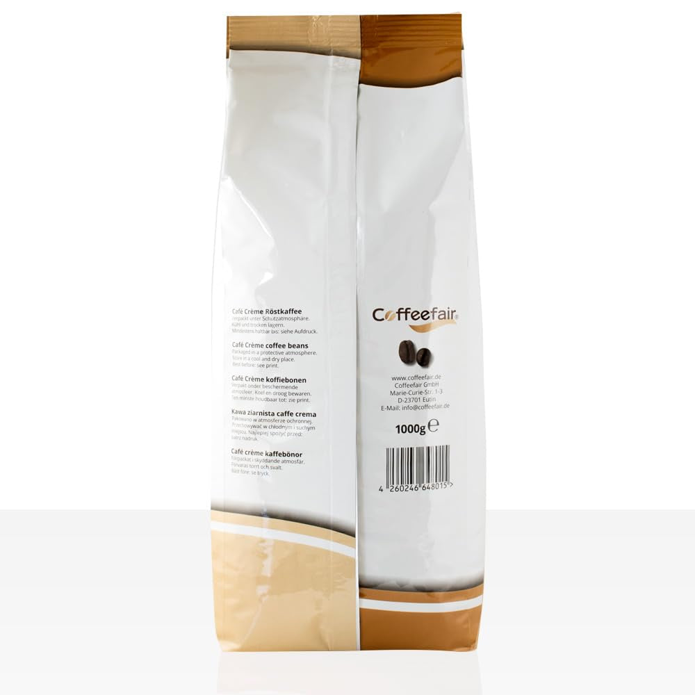 Coffeefair Cafe Creme Kaffeebohnen in Barista Qualität - 1kg pour Kaffeevollautomaten, Mischbohne for Kaffee ou Espresso verwendbar, schonende Trommelröstung