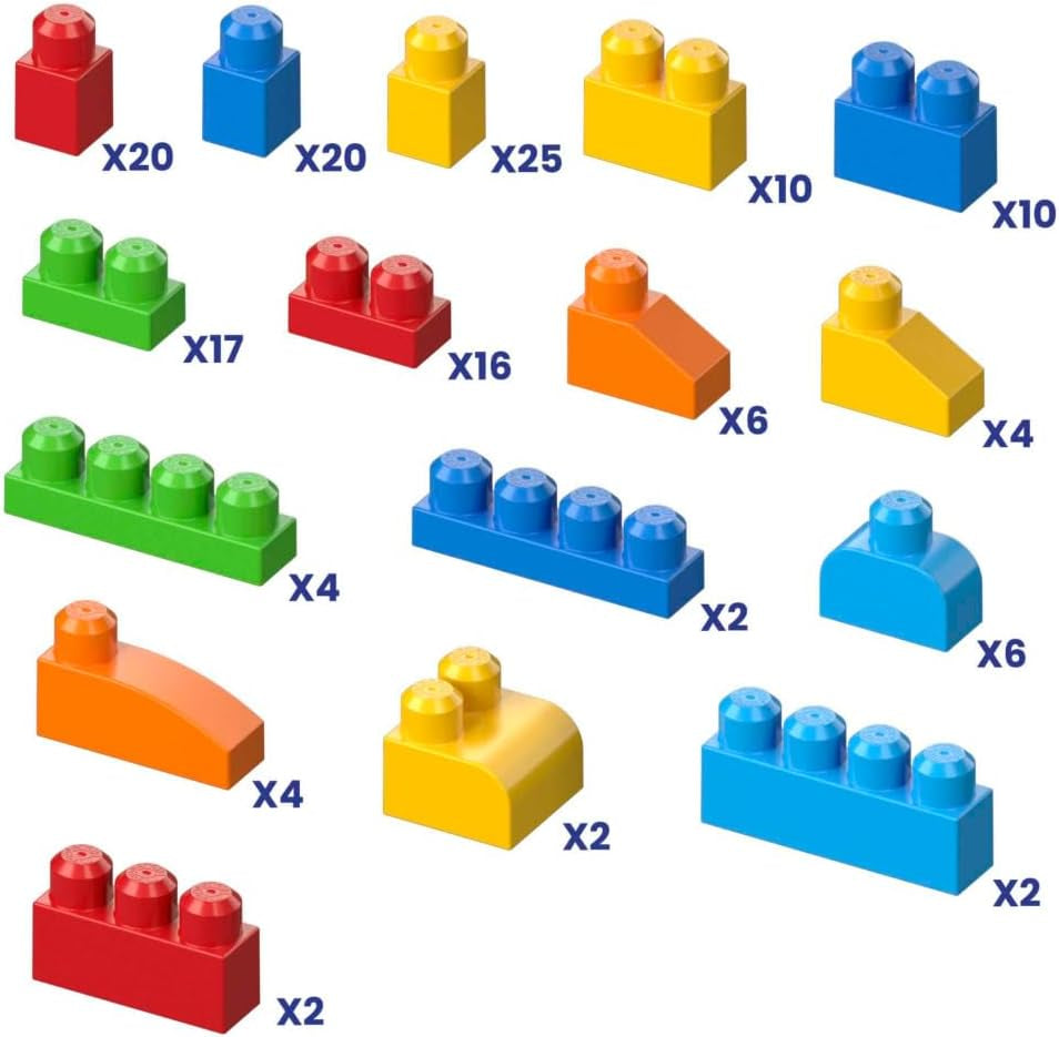 MEGA BLOKS First Builders Jeu de jouets pour petits enfants, jouets de luxe avec 150 pièces et jouets créatifs, jeux ouverts, bleu, à partir de 1 an, CNM43