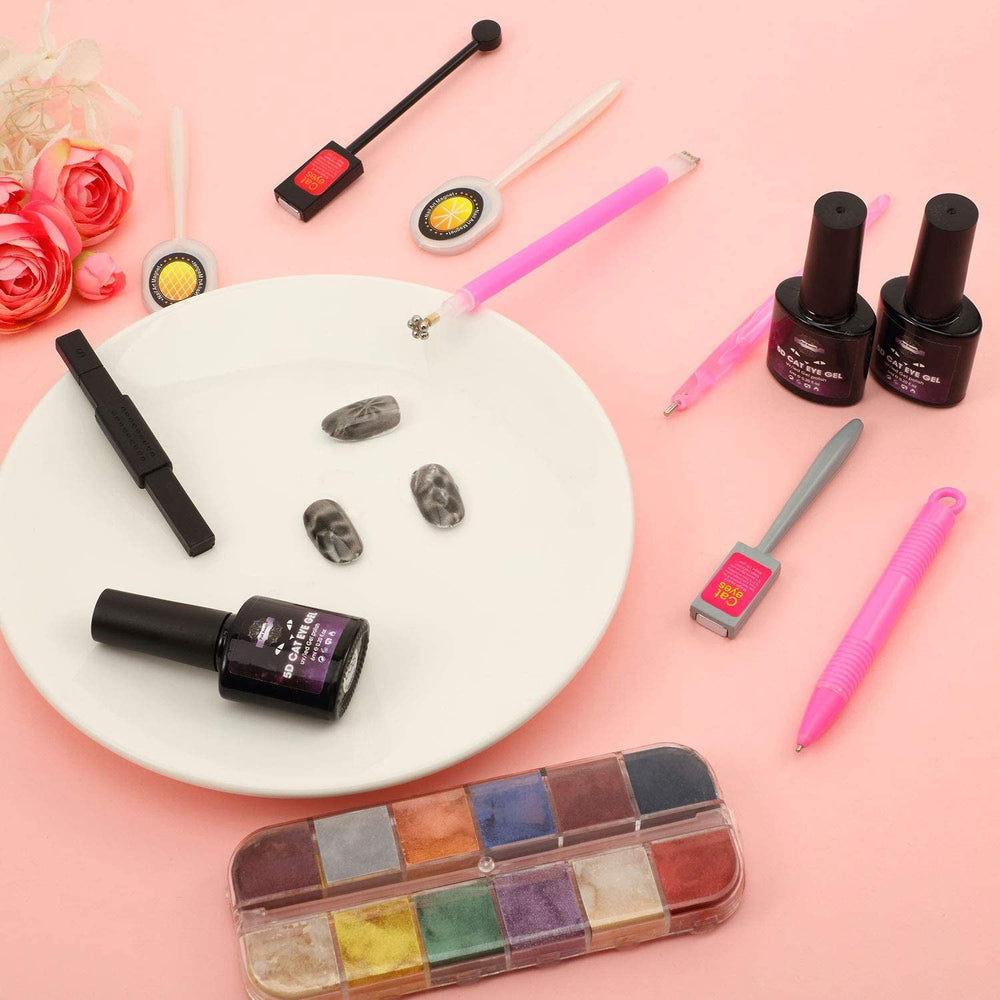 Nail Art Werkzeug Magnetstift, 10 Stück Nagel Magnet Stick Tool Set, Nagel Magnet Stift et Starker Magnet Stock Punktierungsstifte for DIY 3D Magnetics Katzenauge UV Gel Polnisch Nagel Kunst