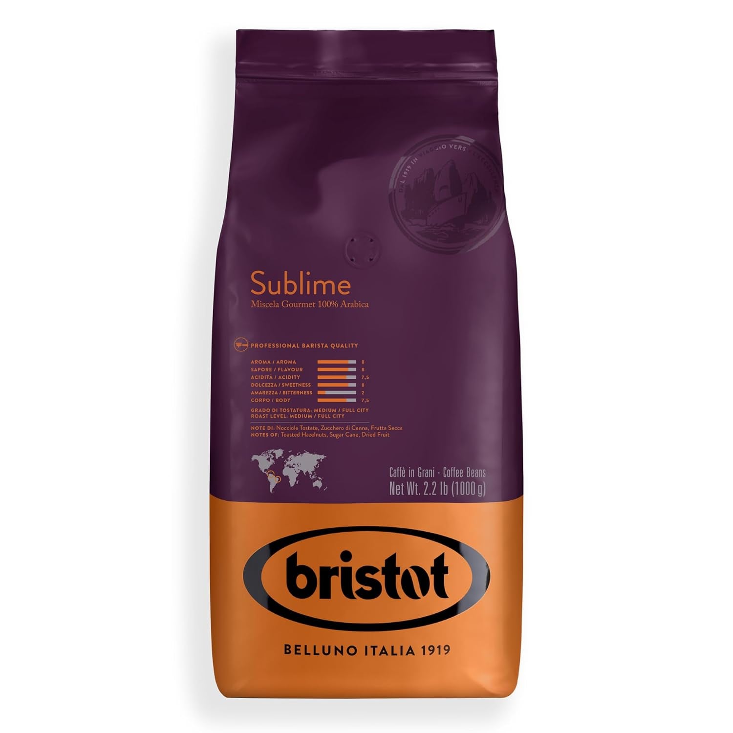 Café Espresso Bristot - Sublime 100% Arabica, 1000g en grains