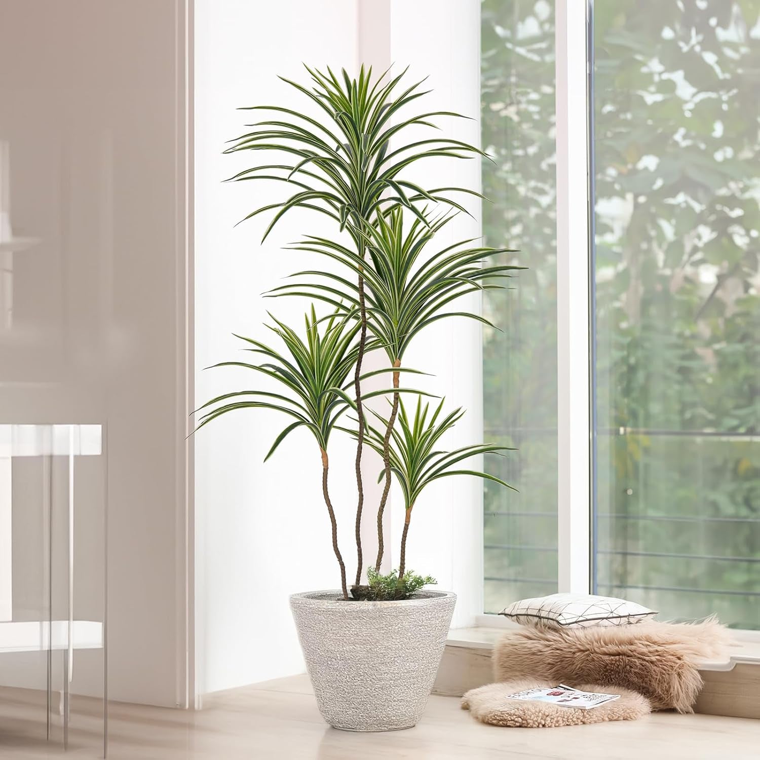 Künstliche Dracaena-Pflanzen Für Den Innenbereich, 120 Cm Hohe Künstliche Tropische Bodenpflanzen Für Den Innenbereich Hoher Künstlicher Topf Künstliche Bäume Für Die Dekoration Von Home-Office