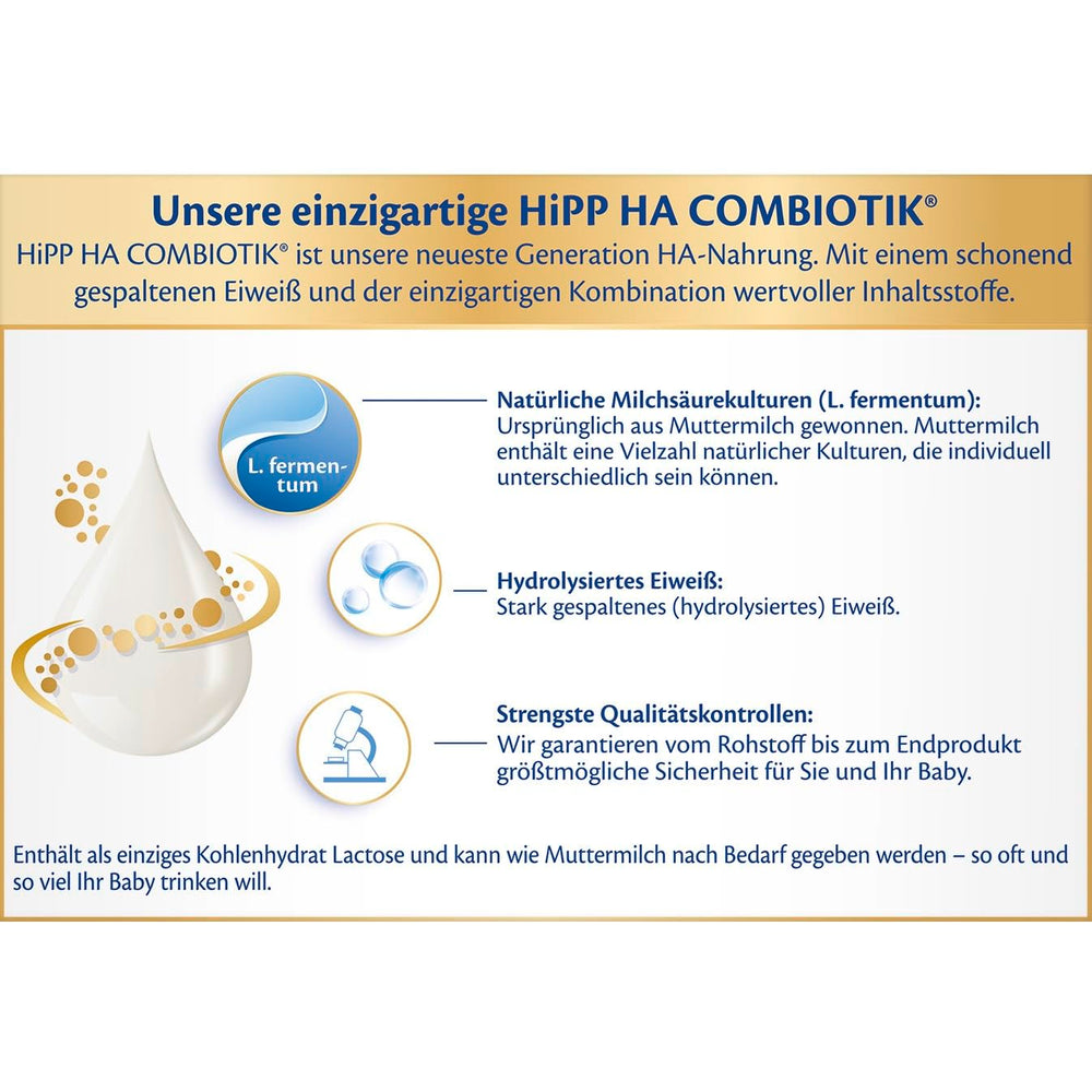 HiPP PRE HA Combiotik (4 x 600g), lait maternisé en poudre hydrolysé pour nourrissons dès la naissance, avec cultures naturelles d'acide lactique, pour système immunitaire sensible