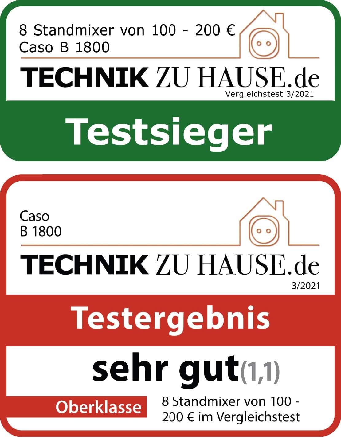 CASO B 1800 Powerblender-Set - Batteur sur socle, 28 000 U/Min, Glasbehälter 1,75 L, Inkl. Trinkflasche Und Zerkleiner, Mixer Testsieger Mit Sehr Gut, Edelstahl Naty Shop