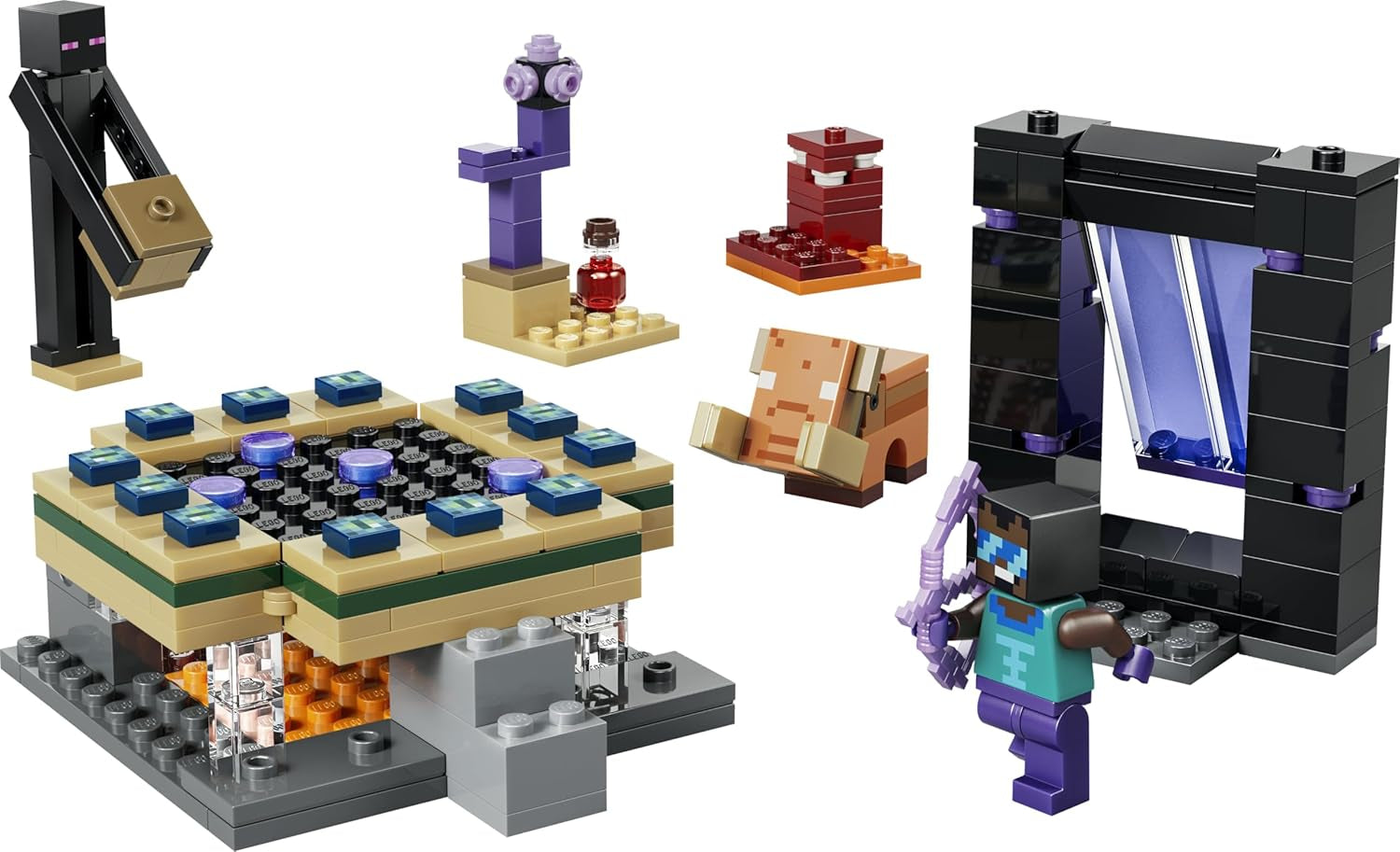 LEGO Minecraft Voyage à travers Nether et Endportal - Jeu pour enfants avec figurines Helden, Enderman et Baby Hoglin - Set avec figurine Minecraft - Jeu de joueur pour jeunes et filles à partir de 7 ans - 21584