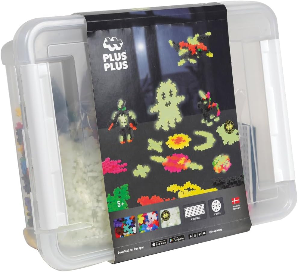 Plus-Plus 9603919 Geniales Konstruktionsspielzeug, Basic XXL Mega-Set, Glow in The Dark, Kreativ-Bausteine, 2000 pièces, à partir de 5 ans