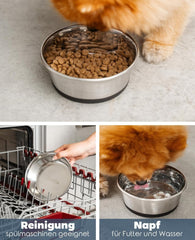 lionto Futternapf aus Edelstahl, 600 ml, lebensmittelechter Hundenapf mit rutschfestem Silikonboden, rostfreier Wassernapf for Hunde and Katzen, spülmaschinenfest