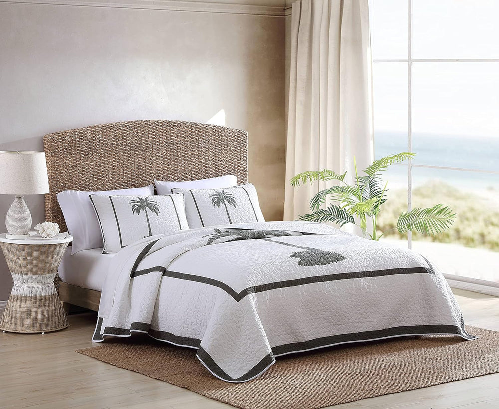Tommy Bahama Collection Palm Island | Couette - 100% coton, réversible, douce et respirante, prélavée pour plus de douceur, lit king size, gris Couettes et couettes Naty Shop