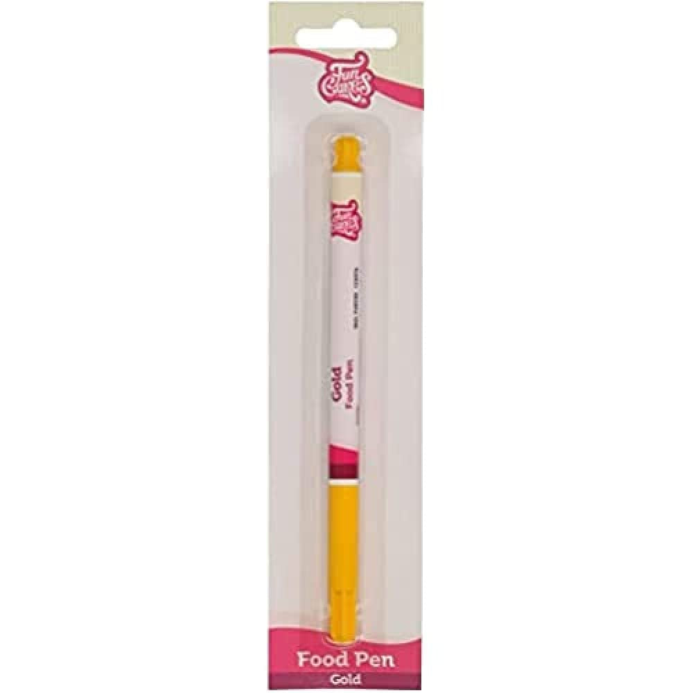 Funcakes Food Pen Gold : Feutres colorants alimentaires, pointe flexible pour traits épais et fins, stylo comestible pour biscuits, gâteaux, fondants et plus, idéal pour la personnalisation, certifié Halal