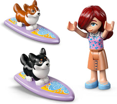 LEGO Friends Beach Adventure avec des chiens, jouet de construction pour filles de 6 ans, ensemble de jeu animalier avec 2 figurines et 2 figurines de corgi, cadeau créatif pour enfants, ensemble de construction d'aventure en planche de surf 42641 Jeux de construction Besuche den LEGO-Store