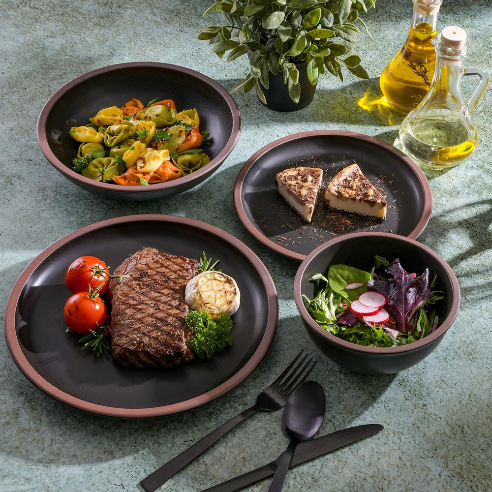 Lagos Coupe Geschirrset, Service für 4 Personen (16 Stück), noir