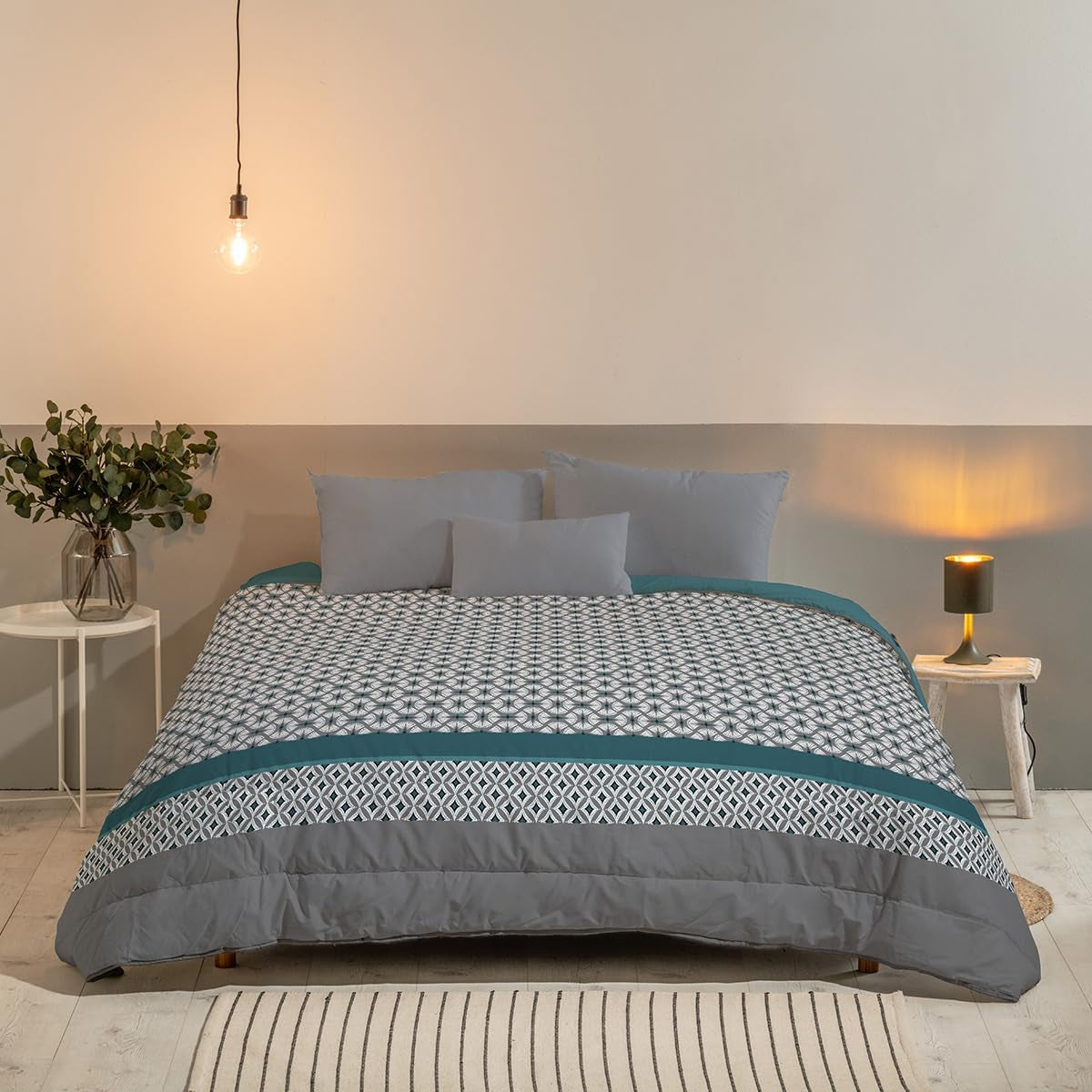 Bleu Câlin Imprimat 1 persoană Hermance plapuma, poliester, albastru/gri, 140 X 200 Cm Plapumi si pilote Naty Shop Albastru/gri/alb 220X240 Cm