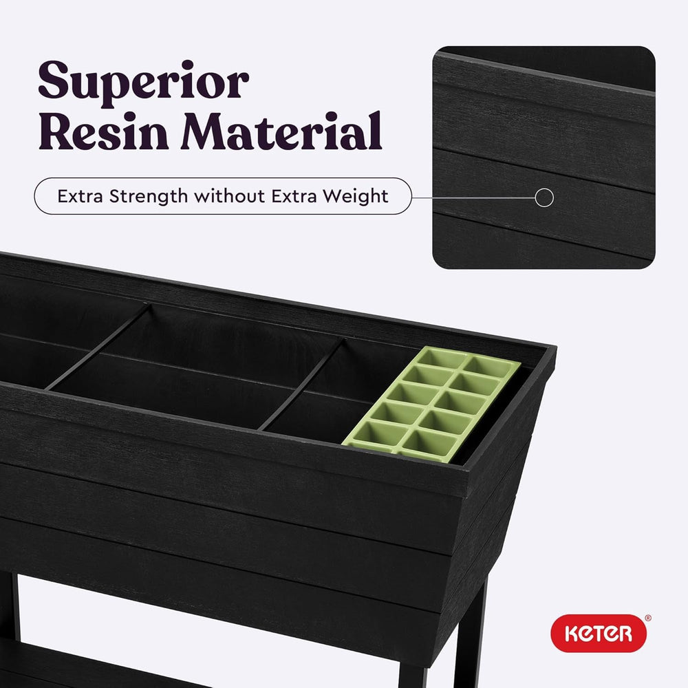 Keter Urban Bloomer Pot de jardin surélevé et herbes aromatiques avec jauge d'arrosage automatique et bouchon de vidange Gris foncé