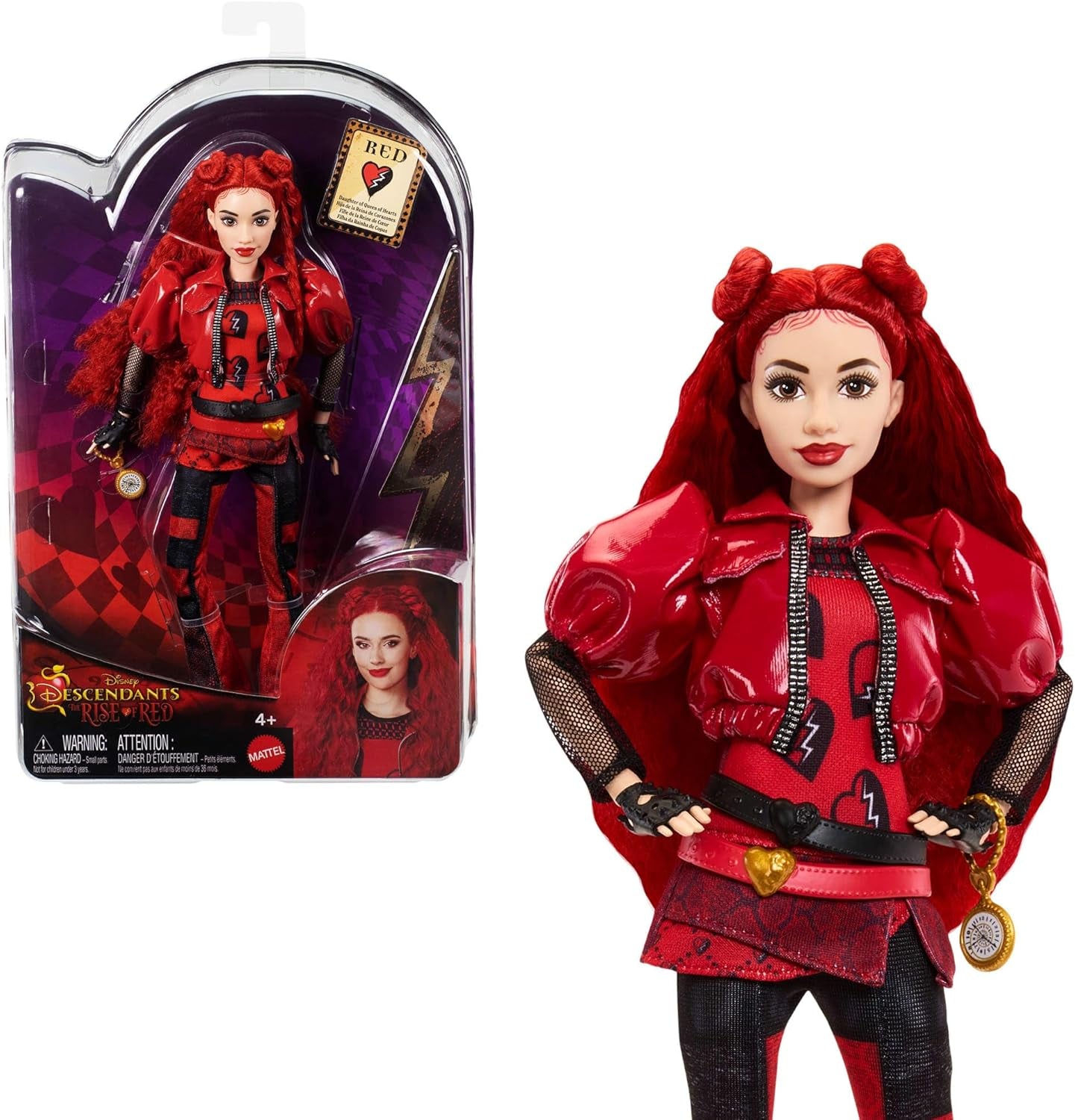 Mattel Disney Descendants: The Rise of Red Modepuppe und Accessoires – Bridget, die junge Herzkönigin, mit vom Film inspirierter Kleidung und Cupcake, HWT91