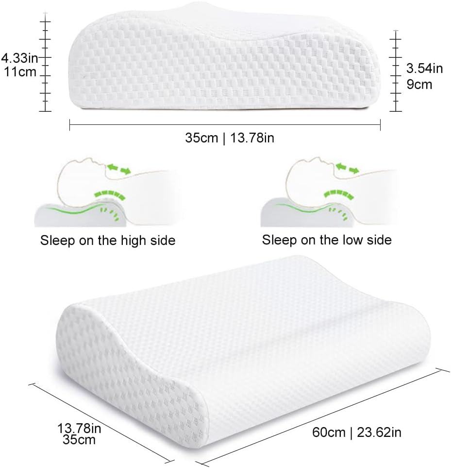 Findigit Health Pillow, Oreiller en mousse à mémoire de forme, Oreiller orthopédique de soutien du cou pour dormeurs sur le côté et sur le dos, Oreiller ergonomique pour la colonne cervicale (60 X 35 X 11/9 cm) Oreillers orthopédiques cervicaux Naty Shop