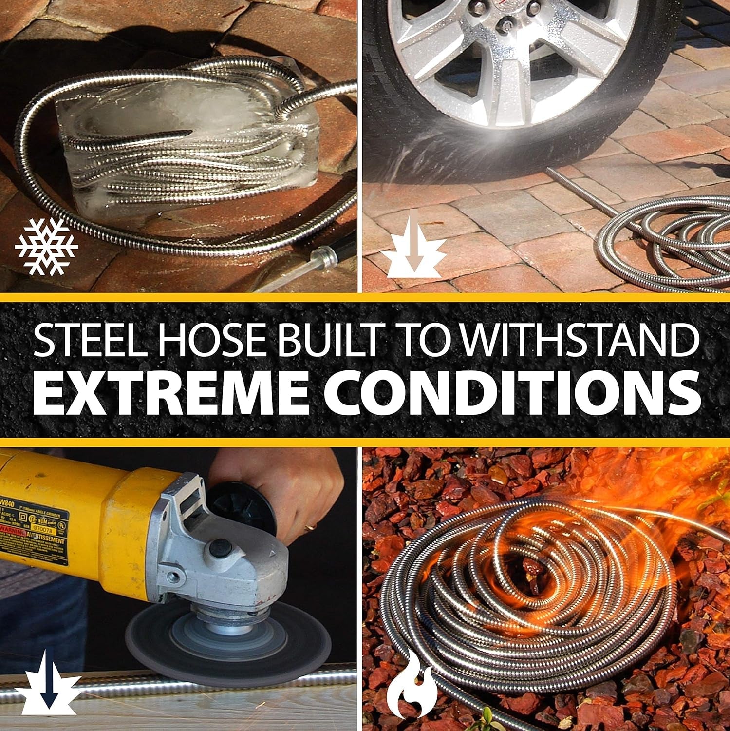 Tuyau d'arrosage de 30 m, tuyau d'eau en métal en acier inoxydable 304, tuyau flexible de 30 m, anti-naturel, ultra léger et durable, résistant aux déchirures, facile à enrouler, 500 PSI