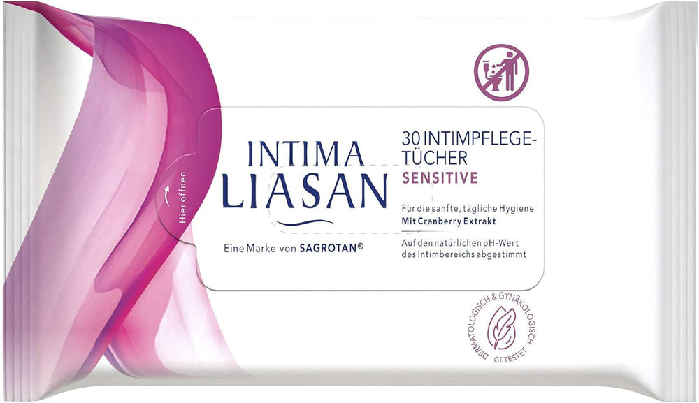 Intima Liasan de Sagrotan Serviettes hygiéniques intimes Sensitive, sans savon et sans alcool, 30 pièces