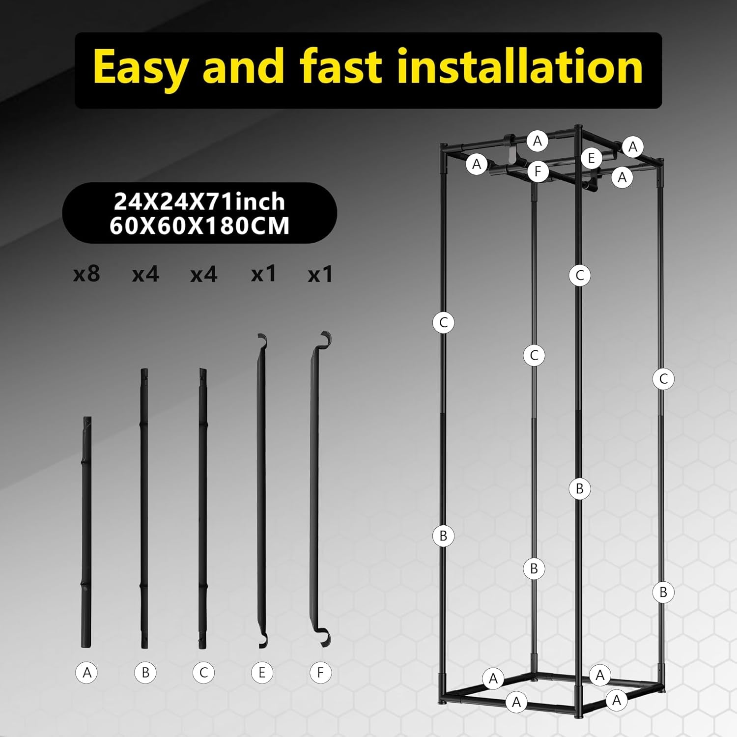 Tente de culture 60 x 60 x 180 cm, matériau Oxford 600D avec film réfléchissant en polyester, tubes en acier de 22 mm, aérations et fenêtres de visualisation, tentes de culture pour culture hydroponique, serres et jardins intérieurs