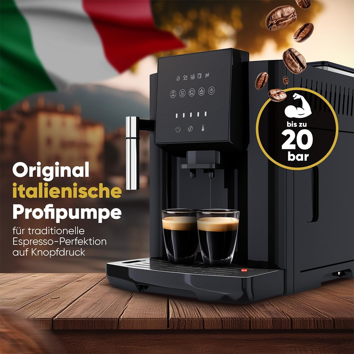Machine à expresso ProfiCook® entièrement automatique avec mousseur à lait pour cappuccino | Broyeur conique | avec fonction chauffe-tasses | Pompe professionnelle italienne | Écran tactile | Expresso | PC KAV1281