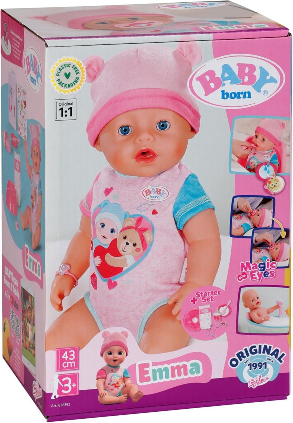 BABY Born Emma - Păpușă de 43 cm înălțime - 10 funcții Inclusiv accesorii și rochiță - Funcționează complet fără baterii - Potrivit pentru copii cu vârsta de 3 ani și peste Papusi Naty Shop