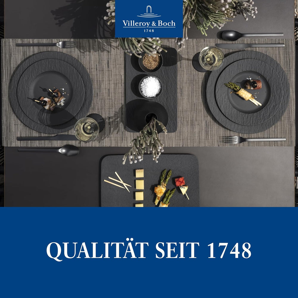 Villeroy & Boch – Set de început Manufacture Rock, 6 piese, negru, rezistent la mașina de spălat vase, rezistent la cuptorul cu microunde, set de veselă negru mat, veselă, tacâmuri, porțelan premium