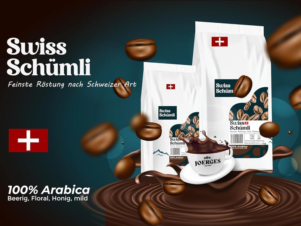 Schwiizer Schüümli Swiss Schümli en grains de café 1kg, intensité 2/5, acidité 1/5 - pour le vrai plaisir du café Cafea Naty Shop