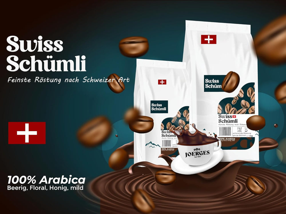 Issu de plus de 175 ans d'expérience : Schwiizer Schüümli Swiss Schümli en grains 1 kg – Torréfaction légère pour un café Schümli fin, crème parfaite, intensité 2/5, acidité 1/5 – pour un vrai plaisir de café