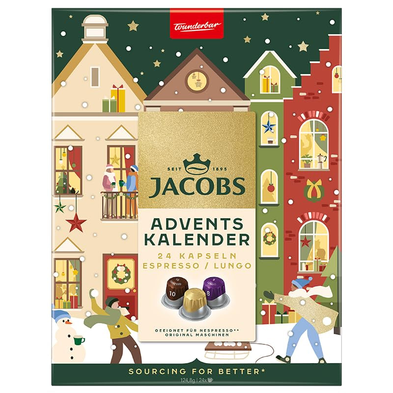 Jacobs Kapsel Adventskalender, 24 capsules Espresso/Lungo, compatibles Nespresso* Kaffee Kapseln, 24 capsules
