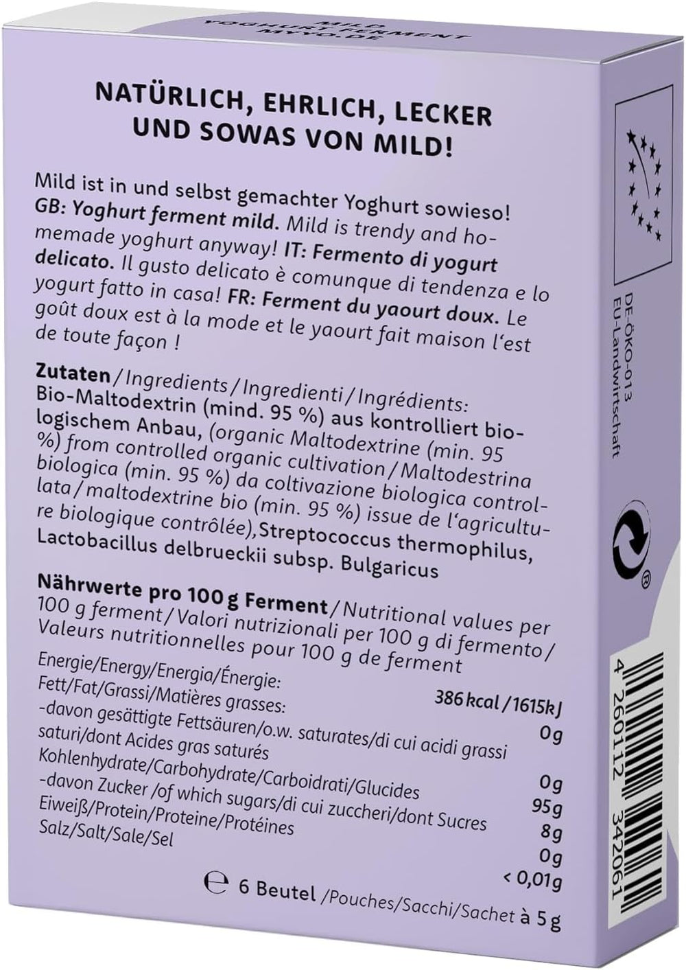 Bio Yaourtferment Doux | 6x5grs | Joghurtkulturen für bis zu 30 L self gemachten yaourt doux