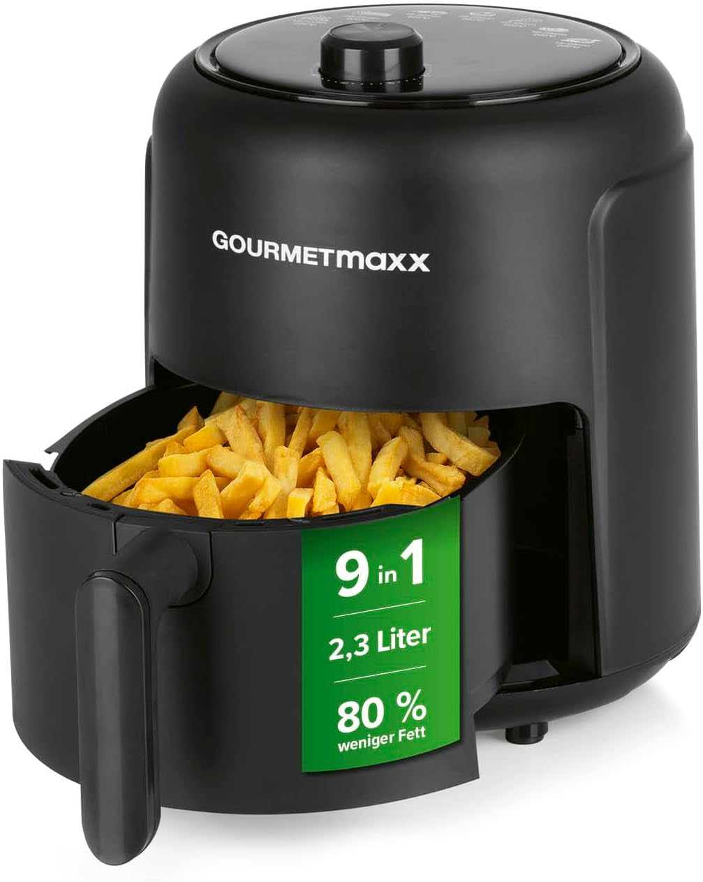 Gourmetmaxx Friteuză digitală cu aer cald XXL, 9 litri, 8 programe, 1800 W Electrocasnice Naty Shop Negru mat 2.3 litri