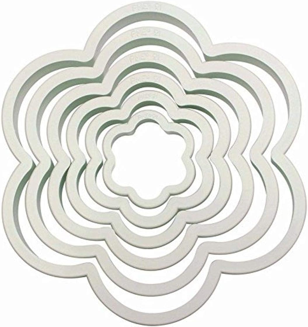 6 pièces. Découpes en plastique FLEUR pour glaçage, fondant, décorations de gâteaux en sucre, 11,5 x 1 x 11,5 cm, ivoire